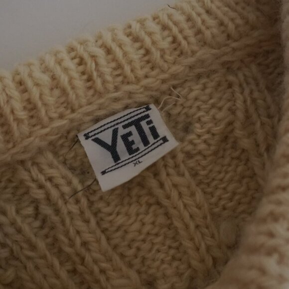 Vintage Yeti Cream Hand Knit Cable Knit Wool Crewneck Sweater XL - Picture 8 of 9